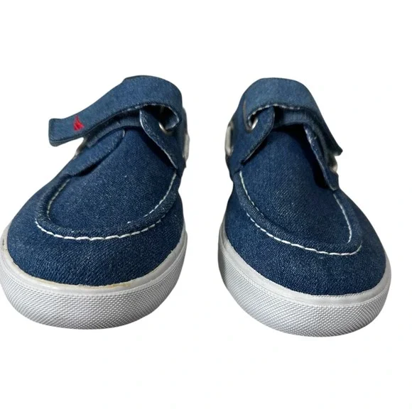 Nautica Boat Shoes Women 9 Blue Denim Hook Loop Striped Good Casual Loafers - Picture 4 of 12